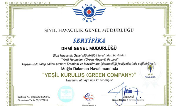 Milas Bodrum ve Muğla Dalaman'a, Yeşil Havaalanı ünvanı