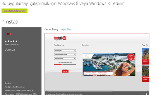 HMSTatil, Microsoft W8 Uygulama Mağazası'nda