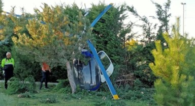 Otelin bahçesine helikopter düştü